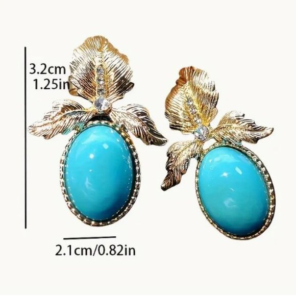 NEW Charisse 18K Gold Plated Turquoise Rococo Statement Earrings - Picture 4 of 4